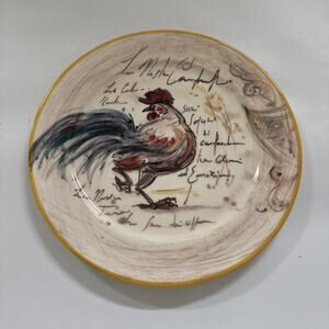 Deruta Ceramiche Italy Hand Painted Rooster Script Dinner Plate 10.75" Farmhouse